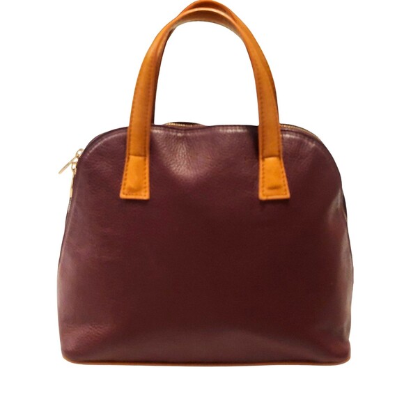 Valentina Pebbled Leather Bag Dome Top Handle Purse Maroon Red Italy - Picture 1 of 16